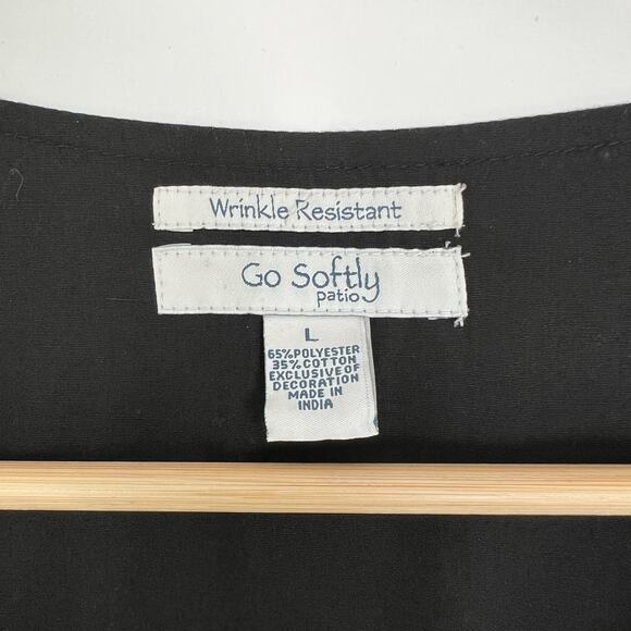 Go Softly Patio Women's Dress L Embroidered Fall Leaves Snap Button Kaftan Mumu - Picture 2 of 8